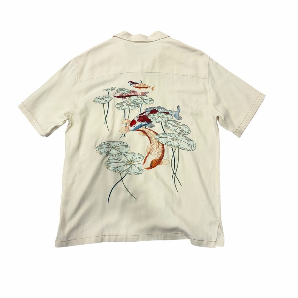 Tori Richard 100% Silk Koi Fish Shirt Cream Size L - Picture 5 of 6